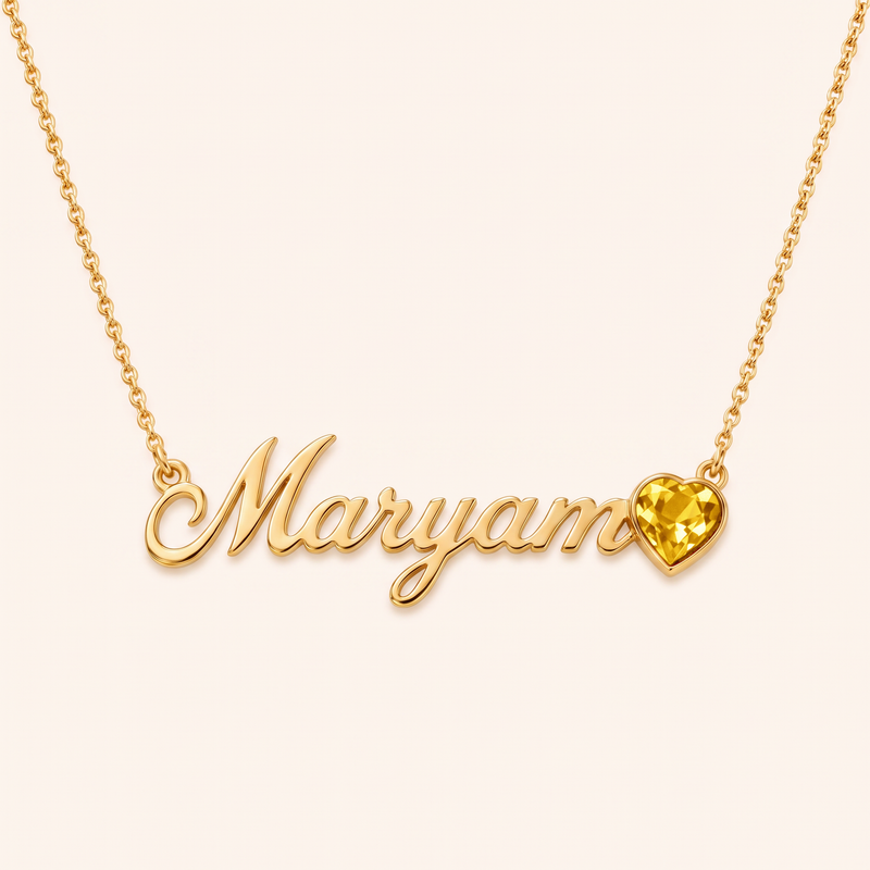 November birthstone name necklace, gold