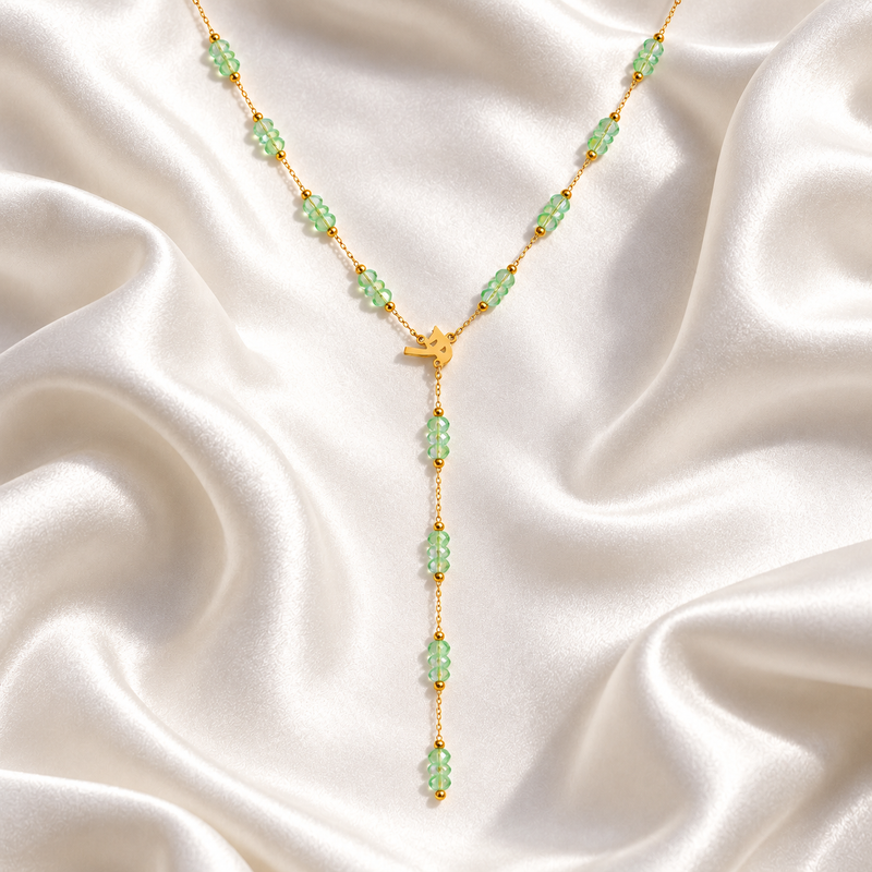 Mint crystal drop necklace with Arabic calligraphy charm