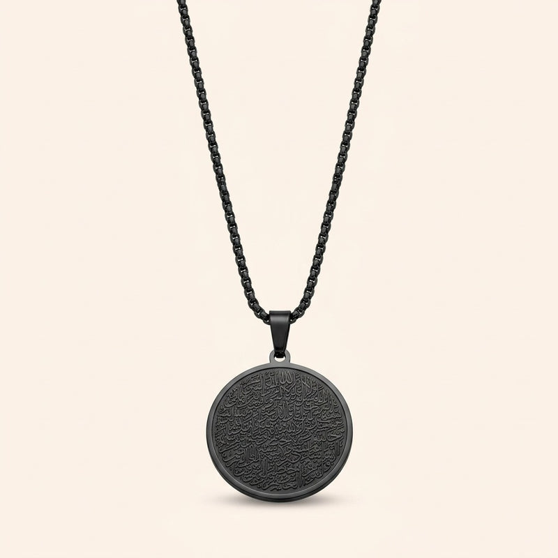 Engraved Calligraphy Necklace for men, black, packshot