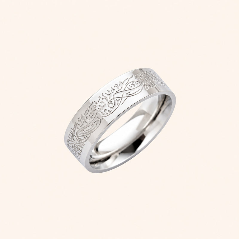 Engraved Calligraphy Band Ring in polished silver