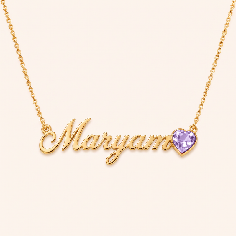 June birthstone name necklace, gold