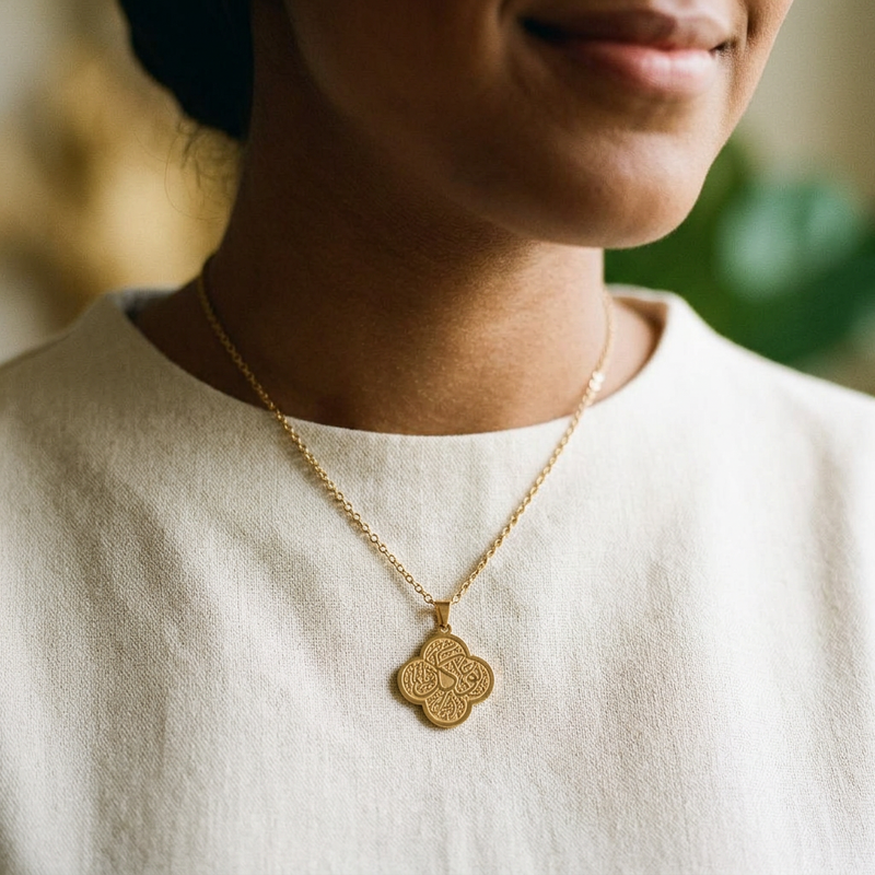 Rawdat Al Qalb Necklace worn - Gold finish