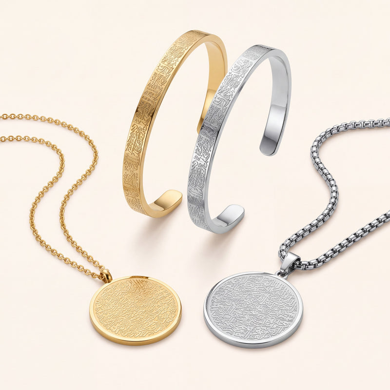 Matching Calligraphy His & Hers, the four pieces, gold and silver