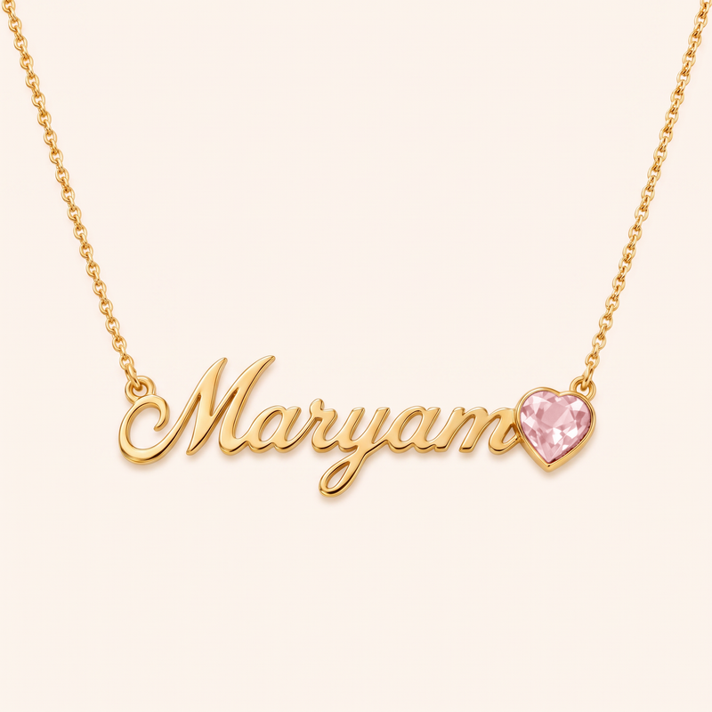 October birthstone name necklace, gold