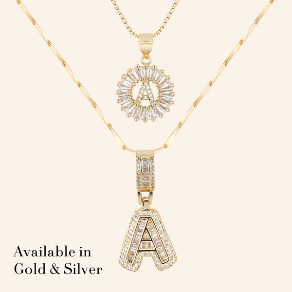 2pc 14k Diamond Letter Initial Necklaces