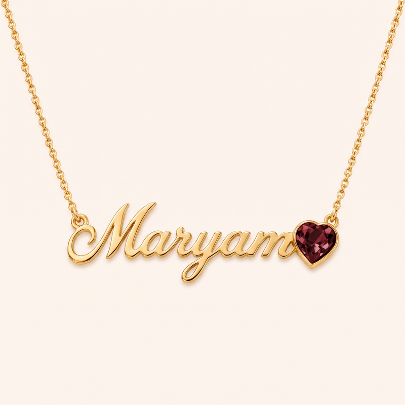 January birthstone name necklace, gold