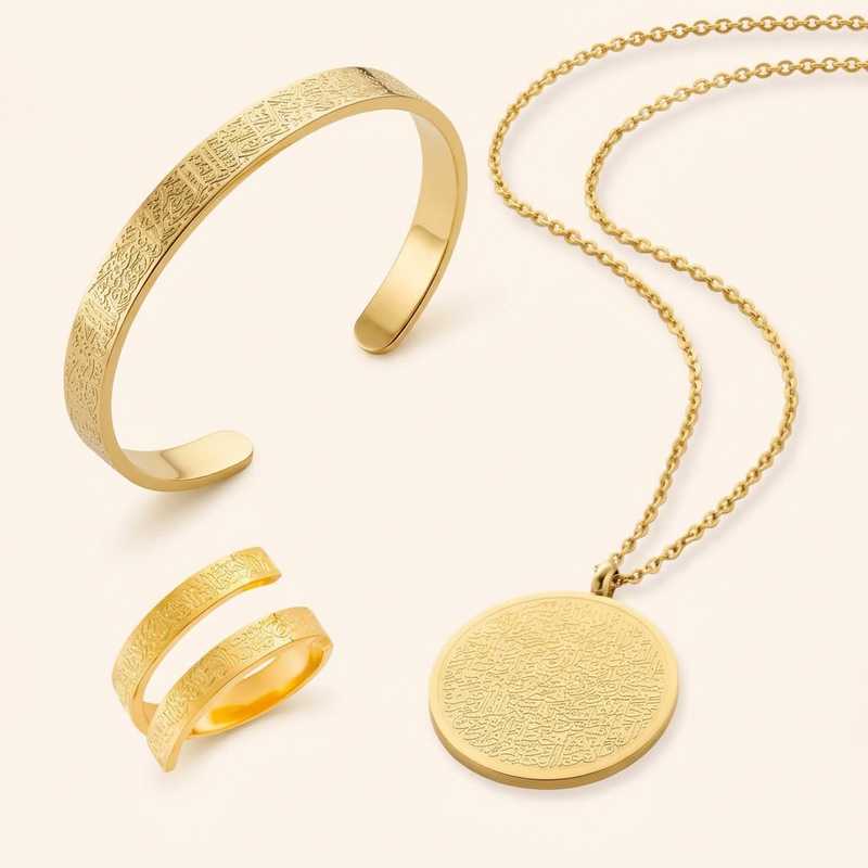 Ayatul Kursi Set, 18k gold, the three pieces