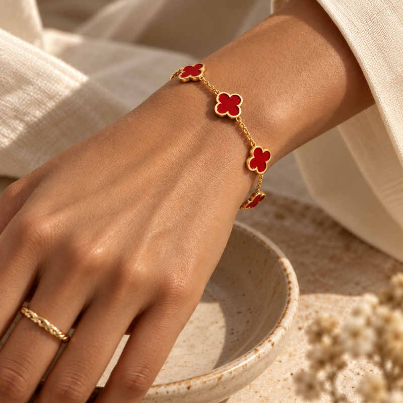 Zahra Clover Bracelet worn, red