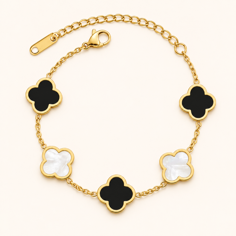 Zahra Clover Bracelet, black and white