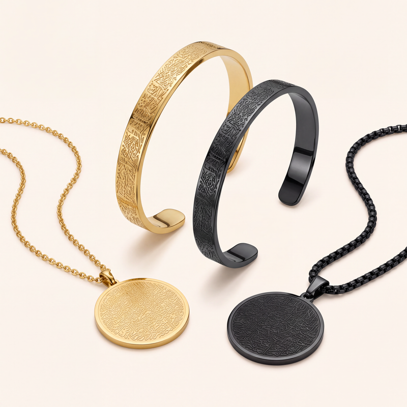 Matching Calligraphy His & Hers, the four pieces, gold and black