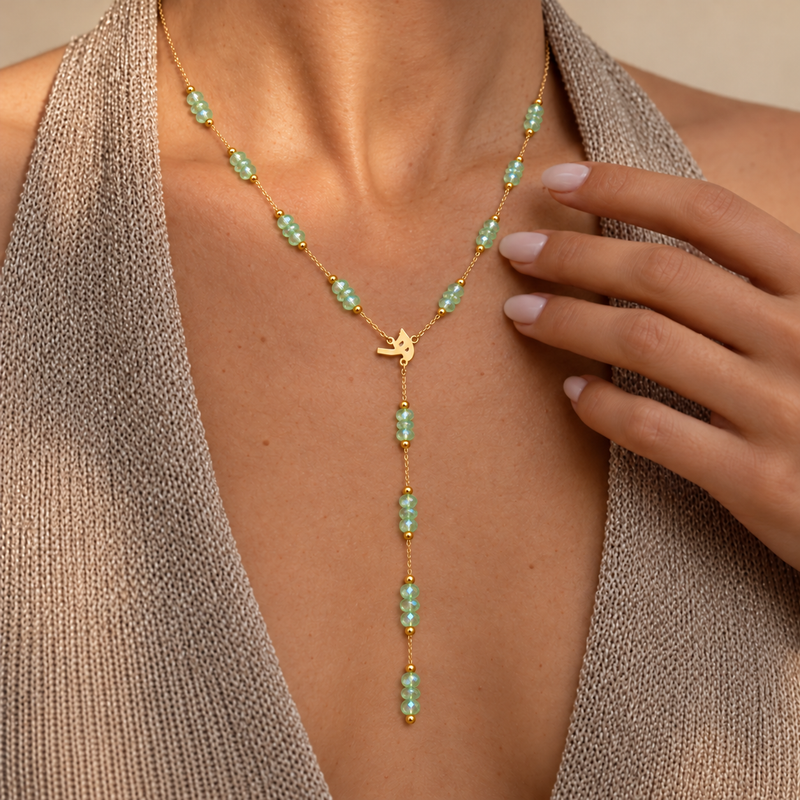 Personalised Drop Necklace worn at the neckline