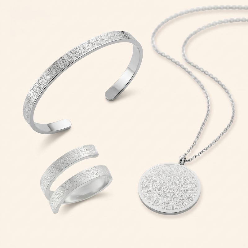 Ayatul Kursi Set, silver, the three pieces
