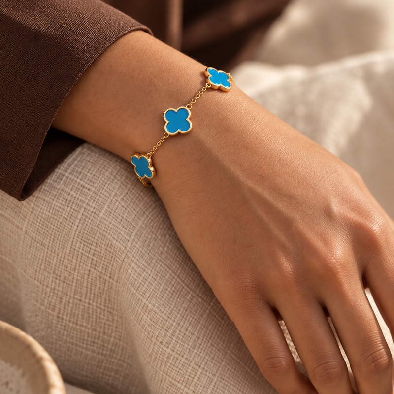 Zahra Clover Bracelet worn, turquoise