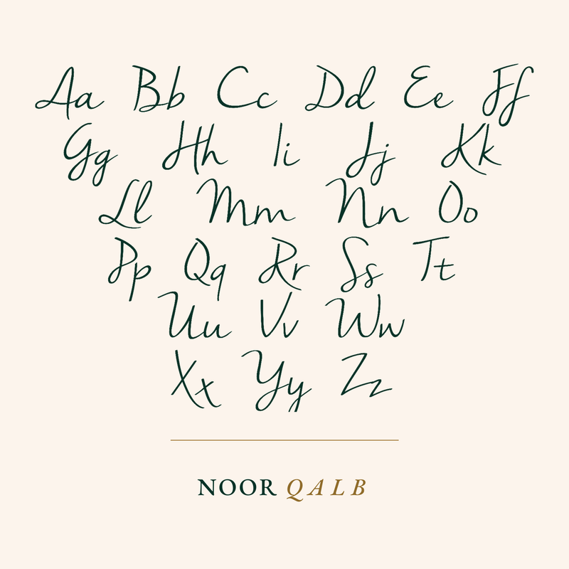 English Signature Name Necklace - letter chart, all available letters A to Z