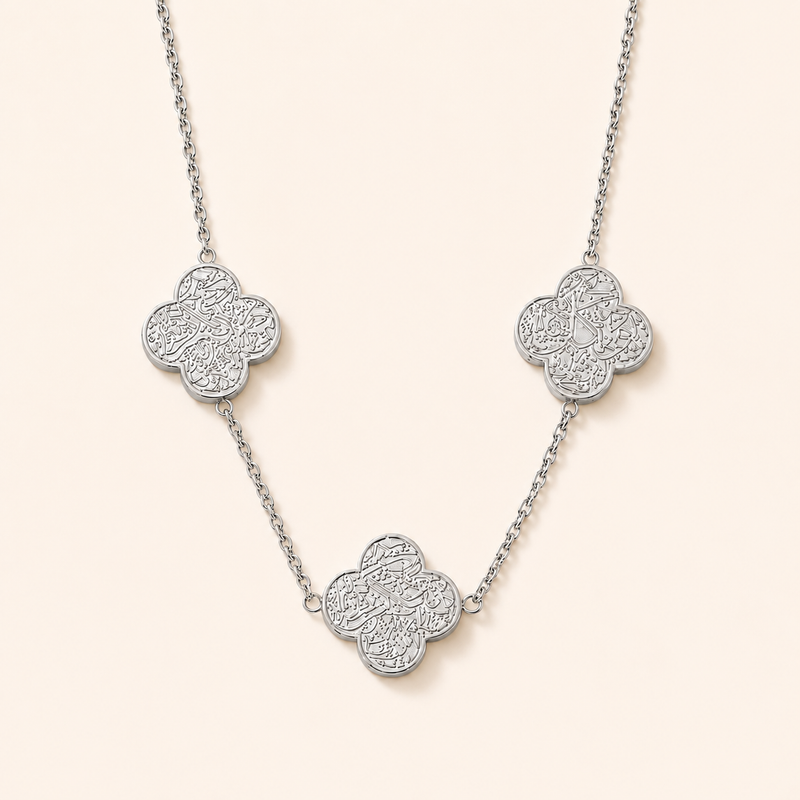 Rawdat Al-Qalb Trio Necklace, silver