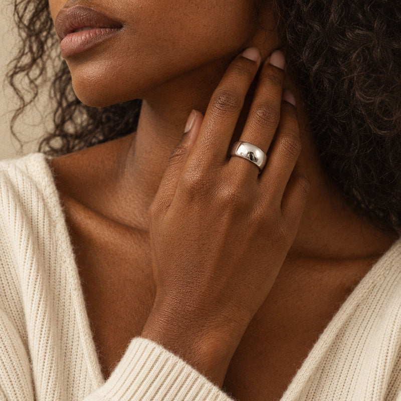 Noor Dome Ring worn in silver