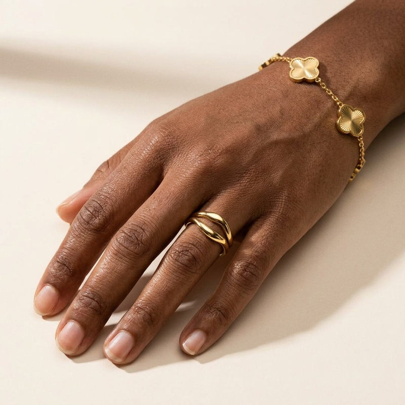 Rawdat Al-Qalb Bracelet and Noor Unity Ring worn on the wrist and hand