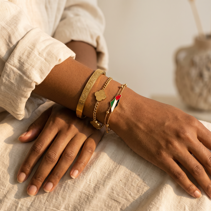 The Noor Signature Stack worn - close-up on the wrist