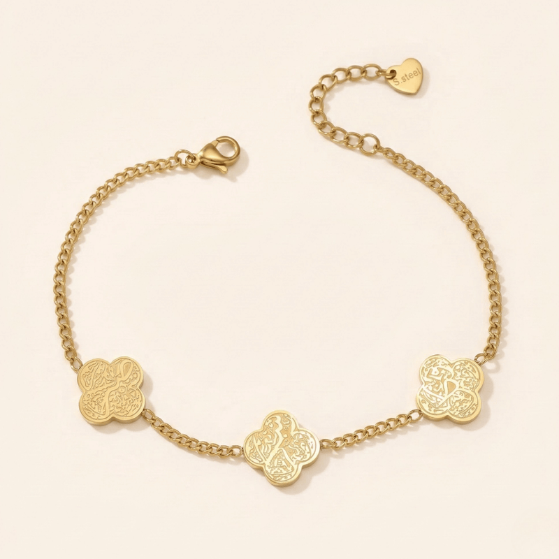 Rawdat Al-Qalb Bracelet - three engraved quatrefoil charms