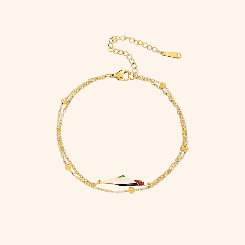 Palestine Map Bracelet - hand-enamelled map on a fine double chain