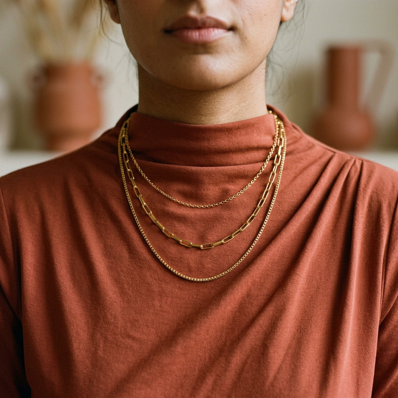 Noor Trio Layered Chain worn