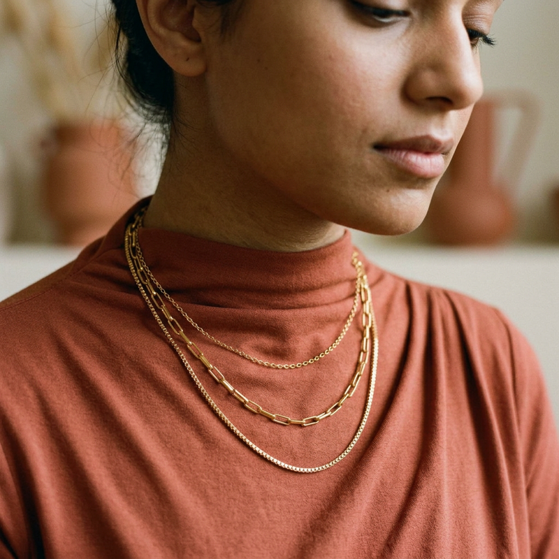 Noor Trio Layered Chain worn