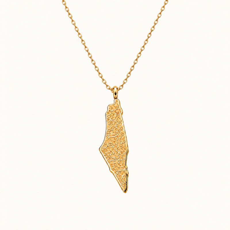 Palestine map necklace, 18k gold plated engraved pendant on a fine chain