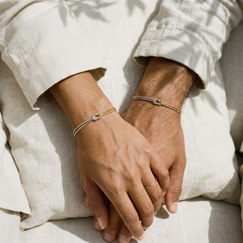 Wisal Knot Bracelet worn by a couple - Silver & Gold finish