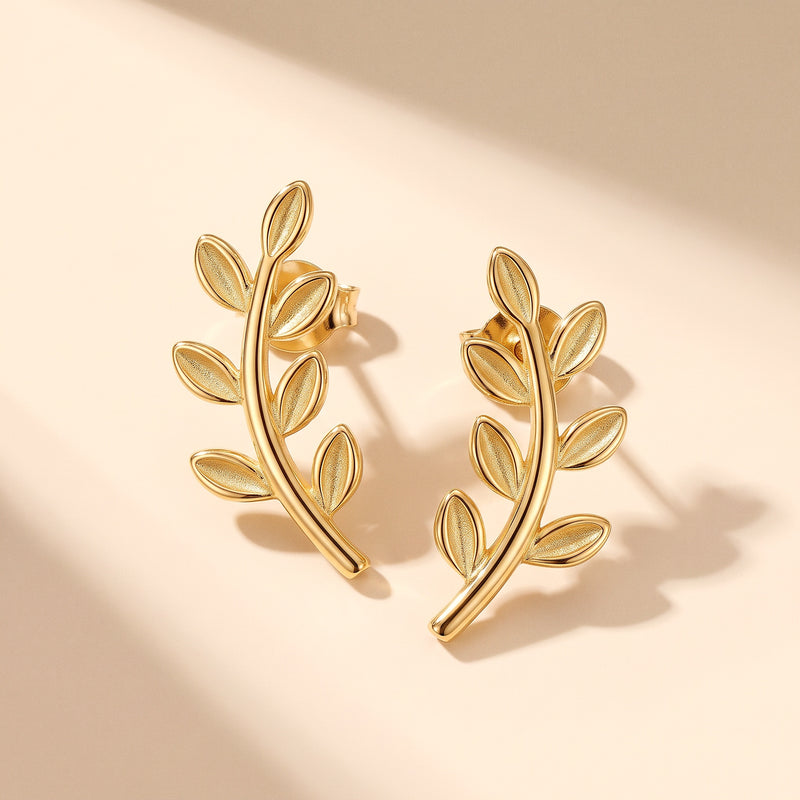 Olive Branch Earrings in 18K gold plated 925 sterling silver - olive branch ear climber earrings